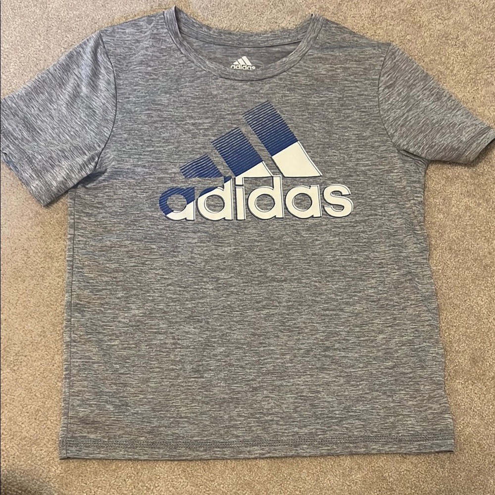 Adidas Kids Heathered Gray Tee with Blue Logo